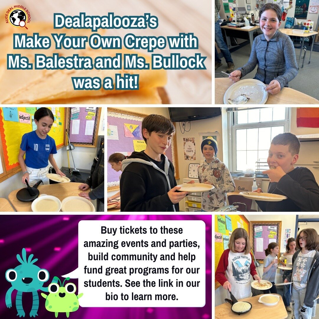 Dealapalooza's Make Your Own Crepe with Ms. Balestra and Ms. Bullock was a hit! Buy tickets to these amazing events and parties, building community and help fund great programs for our students. See the link in our bio to learn more. #admsherewegrow