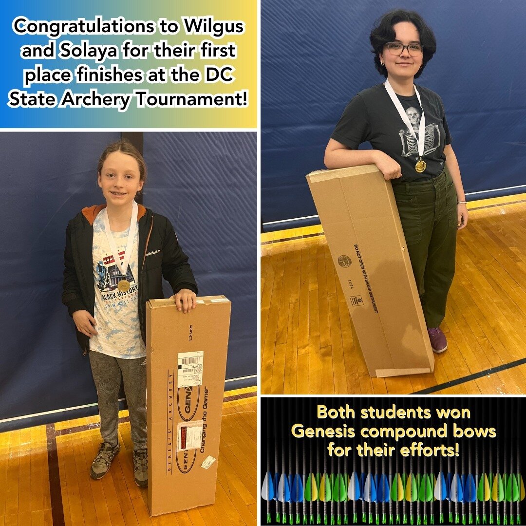 Congratulations to Wilgus and Solaya for their first place finishes at the DC State Archery Tournament! #admsherewegrow