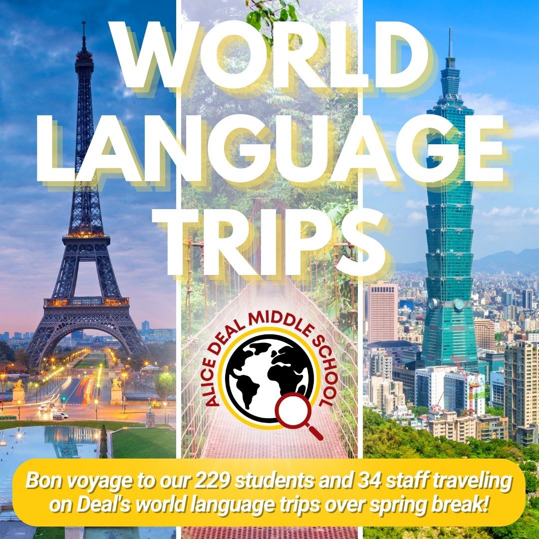 Bon voyage to our 229 students and 34 staff traveling on Deal's world language trips over spring break! #admsherewegrow