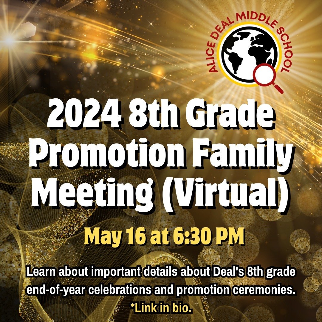 8th grade families are invited to our virtual Promotion Family Meeting on May 16 at 6:30. Meeting link in our bio. See you there! #admsherewegrow