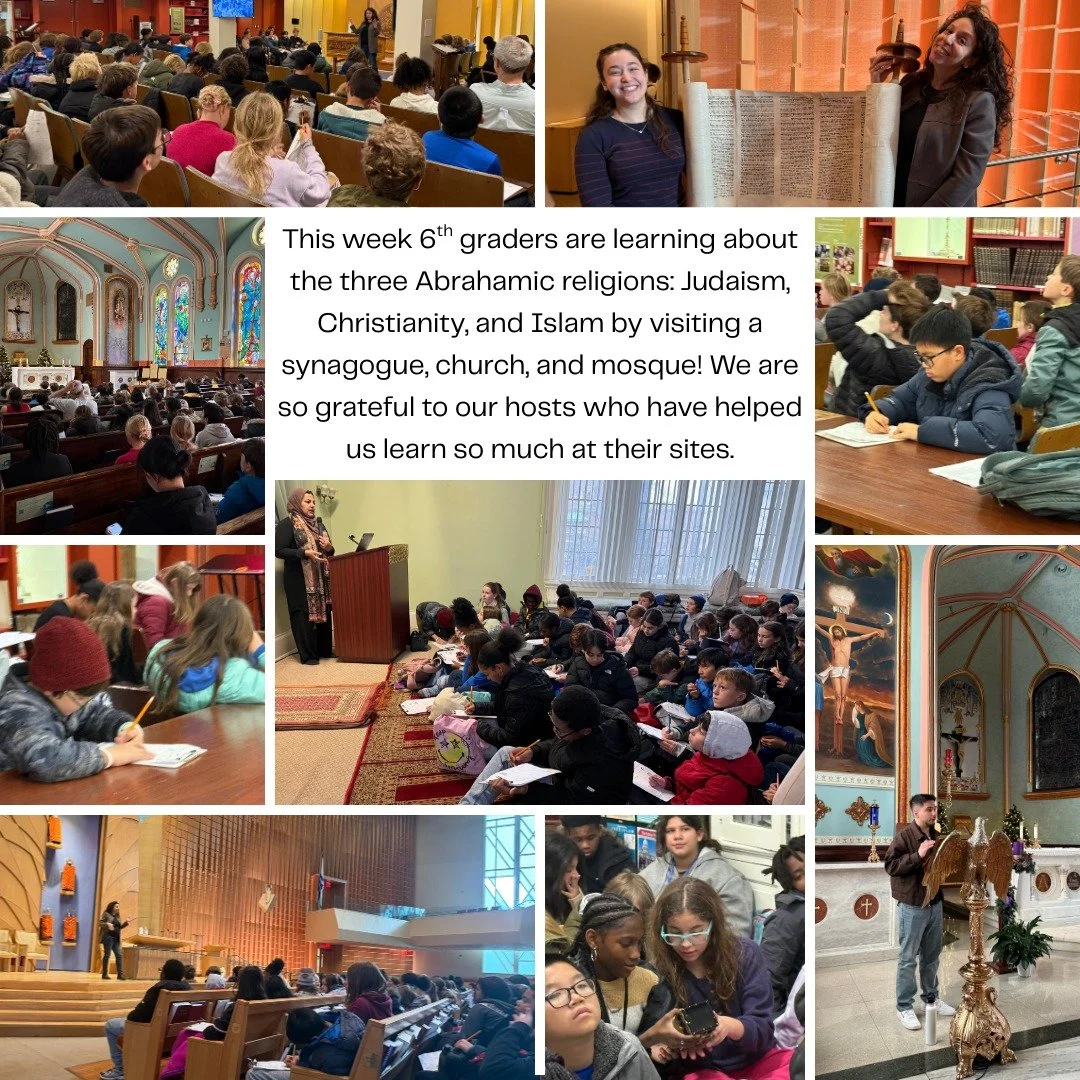 This week 6th graders are learning about the three Abrahamic religions: Judaism, Christianity, and Islam by visiting a synagogue, church, and mosque! We are so grateful to our hosts who have helped us learn so much at their sites. #admsherewegrow