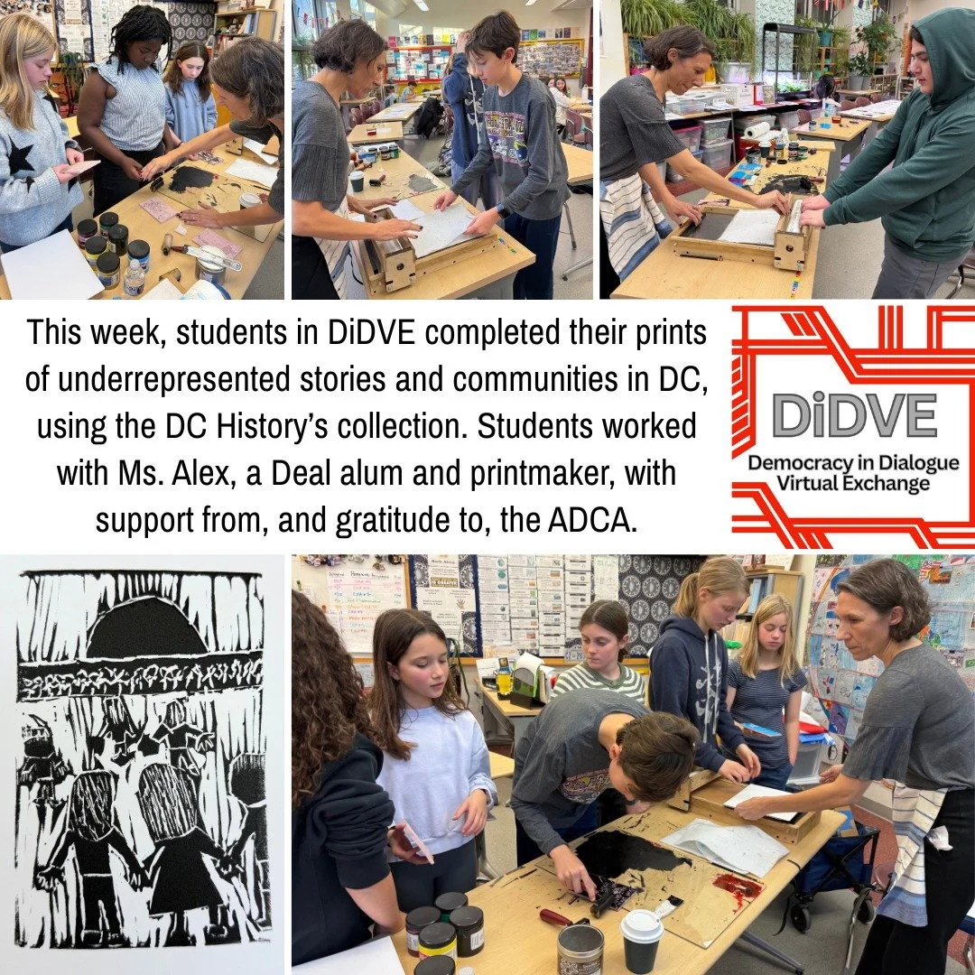 This week, students in DiDVE completed their prints of underrepresented stories and communities in DC, using the DC History's collection. Students worked with Ms. Alex, a Deal alum and printmaker, with support from, and gratitude to, the ADCA. #admsh