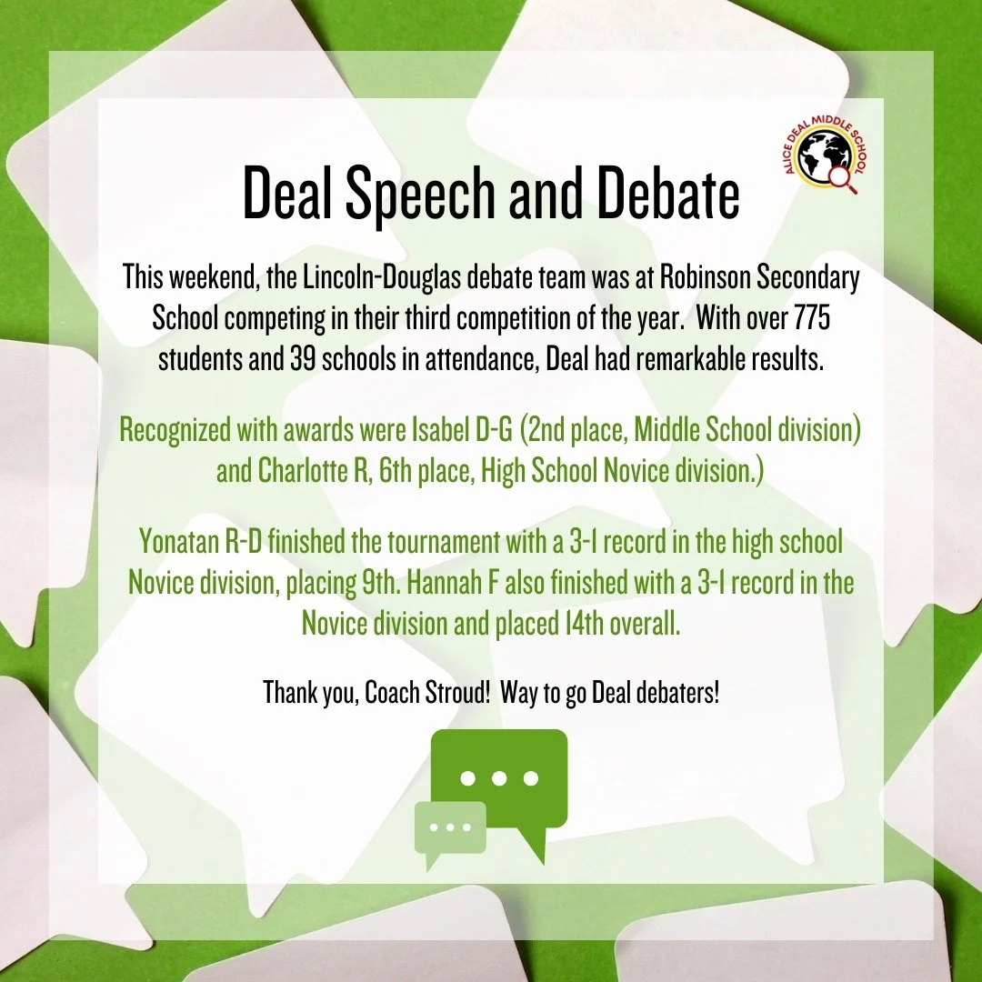 Congratulations to our Deal debaters for another fantastic performance over the weekend! Thank you to Coach Stroud and our families for your support all season long! #admsherewegrow