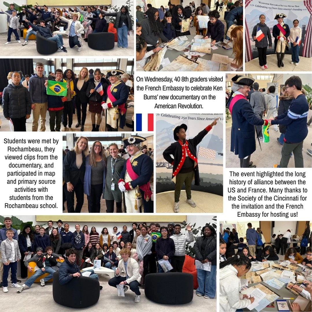 40 8th graders visited the French Embassy to celebrate Ken Burns' new documentary on the American Revolution. Many thanks to the Society of the Cincinnati for the invitation and the French Embassy for hosting us! #admsherewegrow