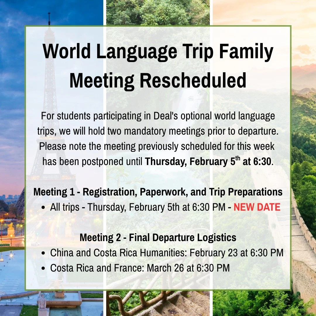 Our World Language Trip Family meeting previously scheduled for this week has been postponed until Thursday, February 5th at 6:30. #admsherewegrow