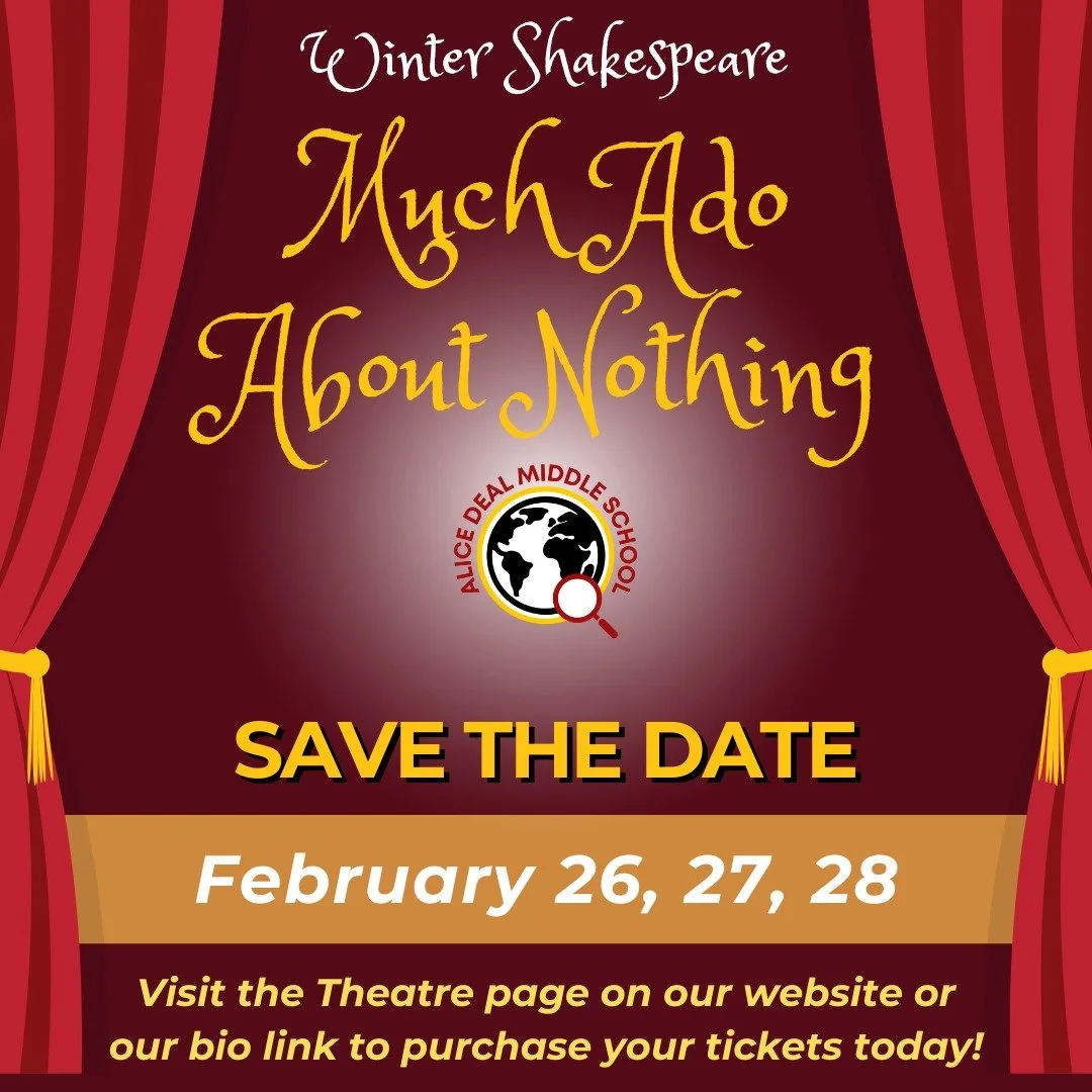 Save the dates for our Winter Shakespeare performances of Much Ado About Nothing on February 26, 27, and 28! #admsherewegrow