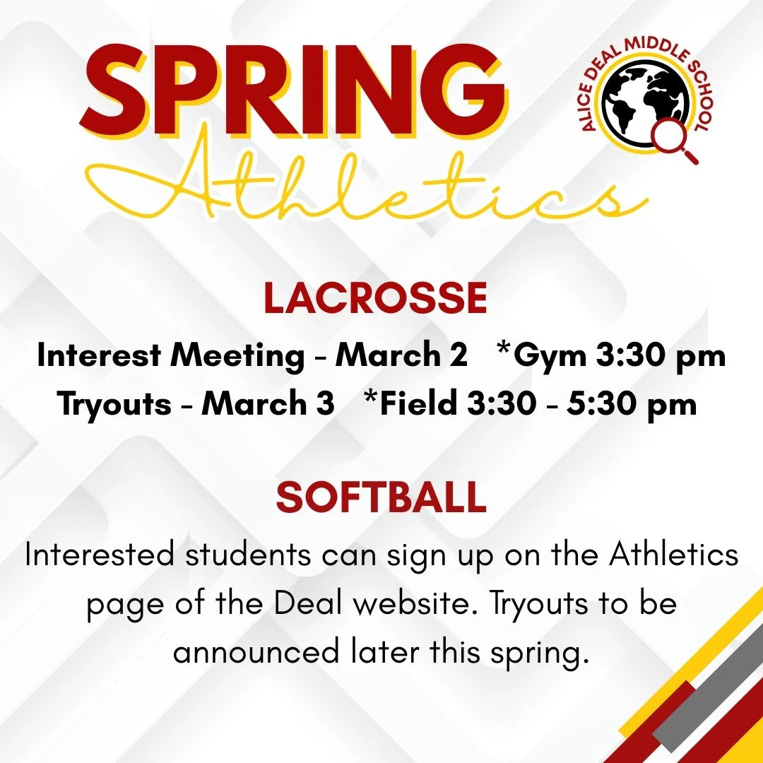 Stay up to date on our spring athletics events and activities through the Deal website on our Athletics page! #admsherewegrow
