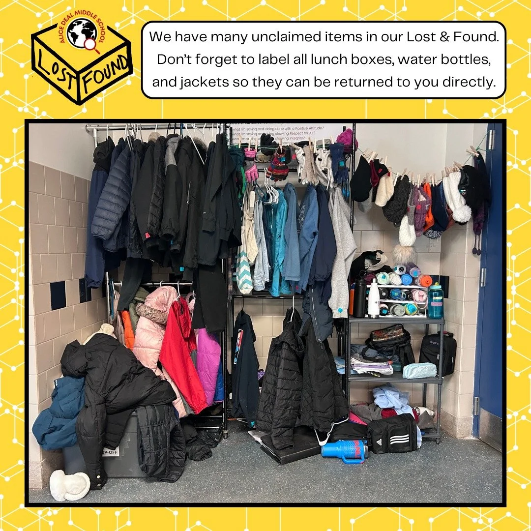 We have many unclaimed items in our Lost &amp; Found. Don't forget to label all lunch boxes, water bottles, and jackets so they can be returned to you directly. #admsherewegrow