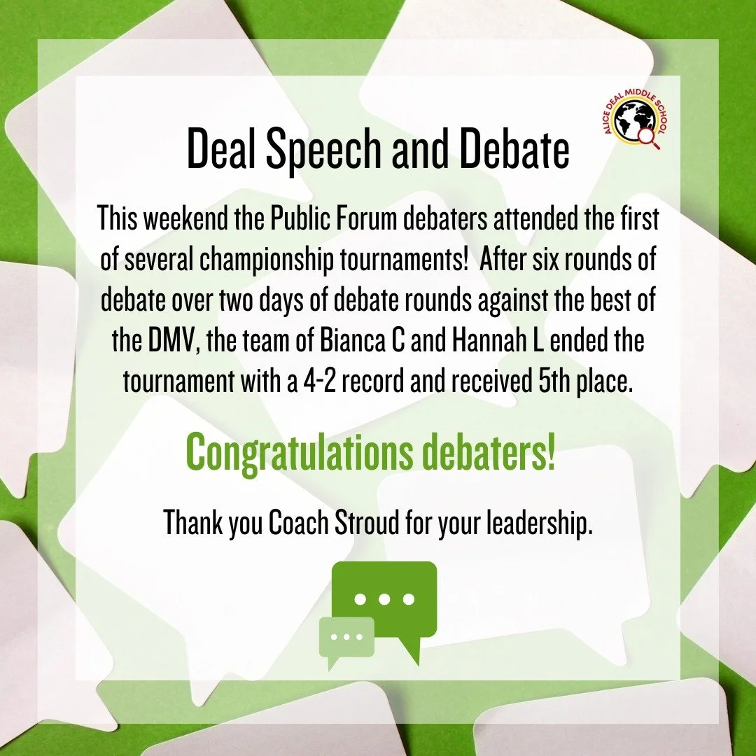 Congratulations to our Deal debaters for an excellent performance at this weekend's Public Forum tournament! Thank you Coach Stroud for your leadership! #admsherewegrow