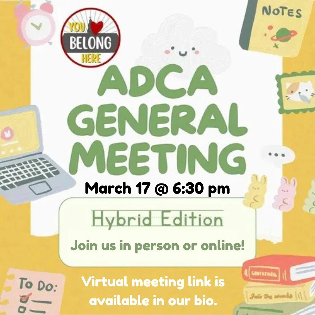 Our ADCA General Meeting is happening tonight, March 17 at 6:30 pm! Join us in person or virtually through the link in our bio! #admsherewegrow