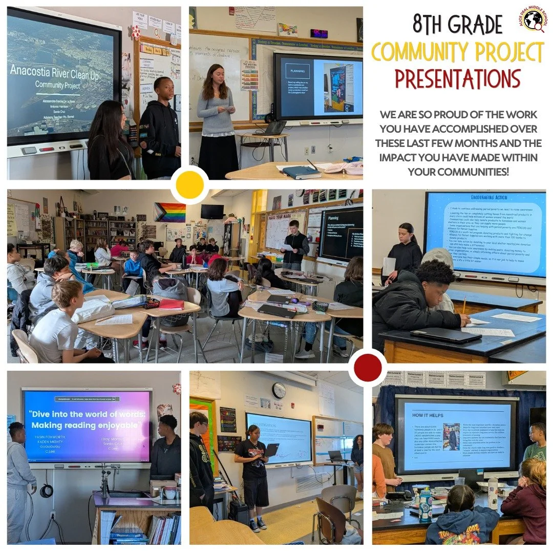 Congratulations to our 8th graders for presenting their Community Projects and sharing the positive impacts made in our communities! We are so proud of you! #admsherewegrow