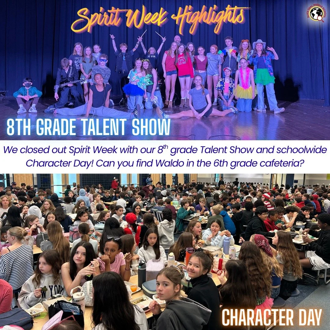We closed out Spirit Week with our 8th grade Talent Show and schoolwide Character Day! Can you find Waldo in the 6th grade cafeteria? #admsherewegrow