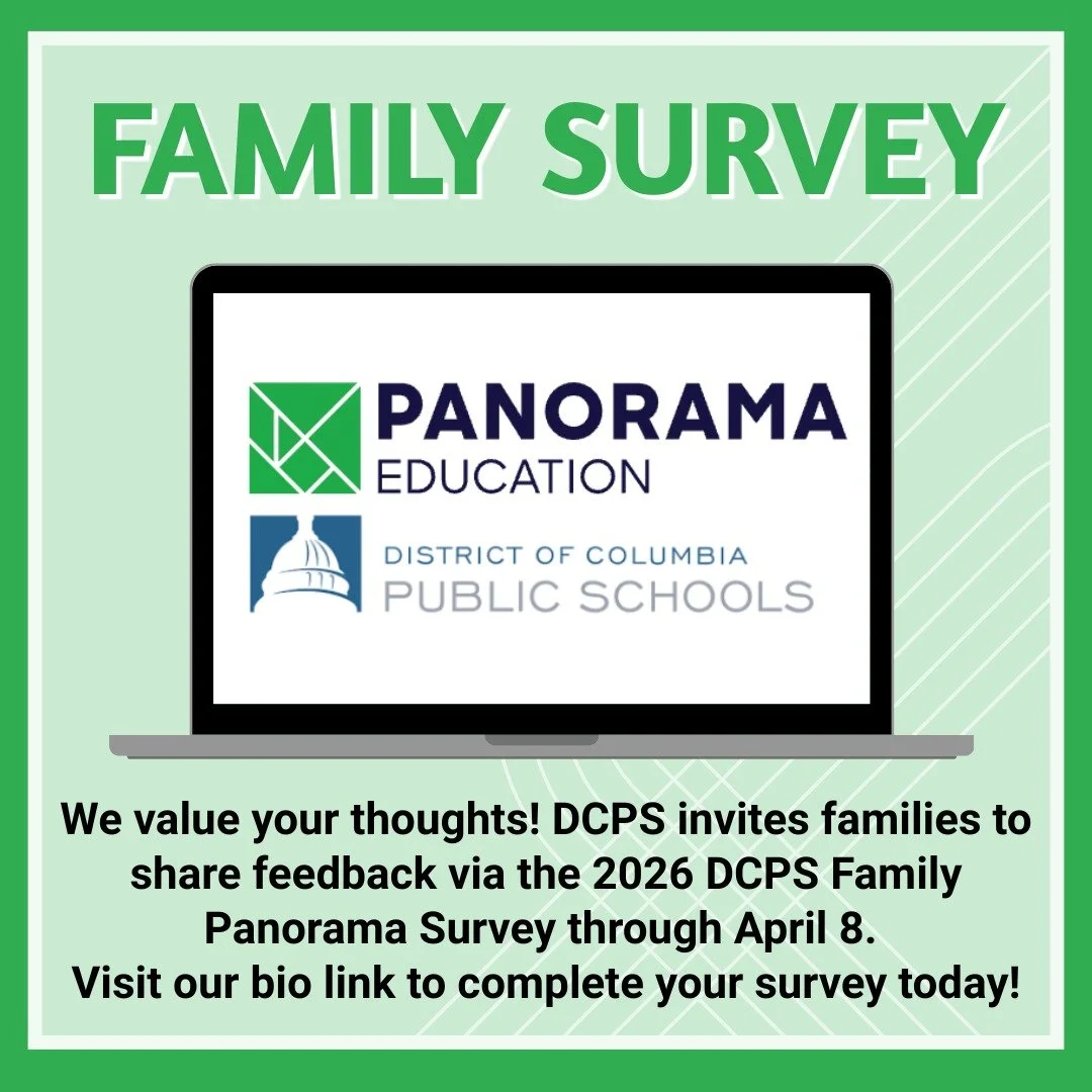 We value your thoughts! DCPS invites families to share feedback via the 2026 DCPS Family Panorama Survey through April 8. Visit our bio link to complete your survey today! #admsherewegrow