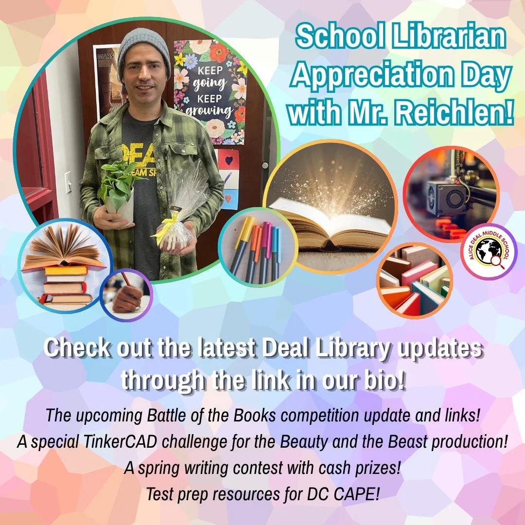 As we get ready for spring break, the Deal library has several opportunities for our students to participate in! See the link in our bio to learn more. Thank you Mr. Reichlen! #admsherewegrow