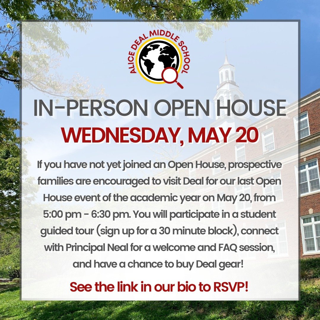 Join our last Open House event of the academic year on Wednesday, May 20 and learn what Deal is all about! See the link in our bio to RSVP. #admsherewegrow