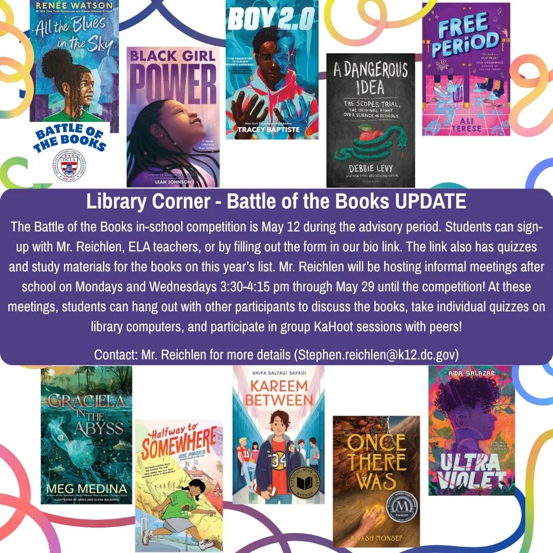 Our Battle of the Books competition is around the corner! Students can still sign up with Mr. Reichlen, ELA teachers, or by filling out the form in our bio link! #admsherewegrow