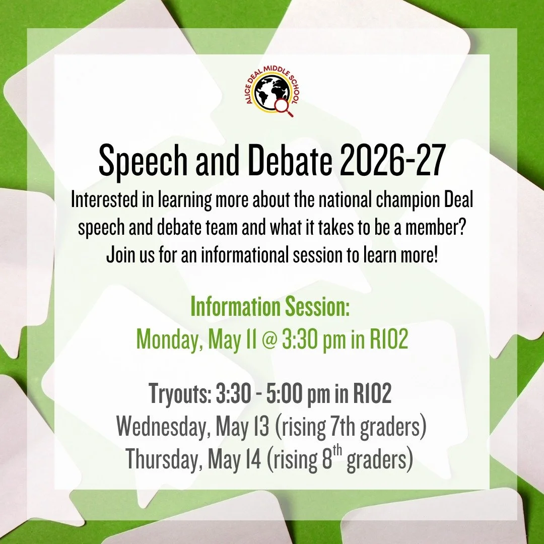 Interested in joining Speech and Debate for the upcoming school year? Come to our information session on Monday, May 11 at 3:30 pm in R102 to learn what it takes to be a member! Tryouts will be Wednesday and Thursday by grade level. #admsherewegrow