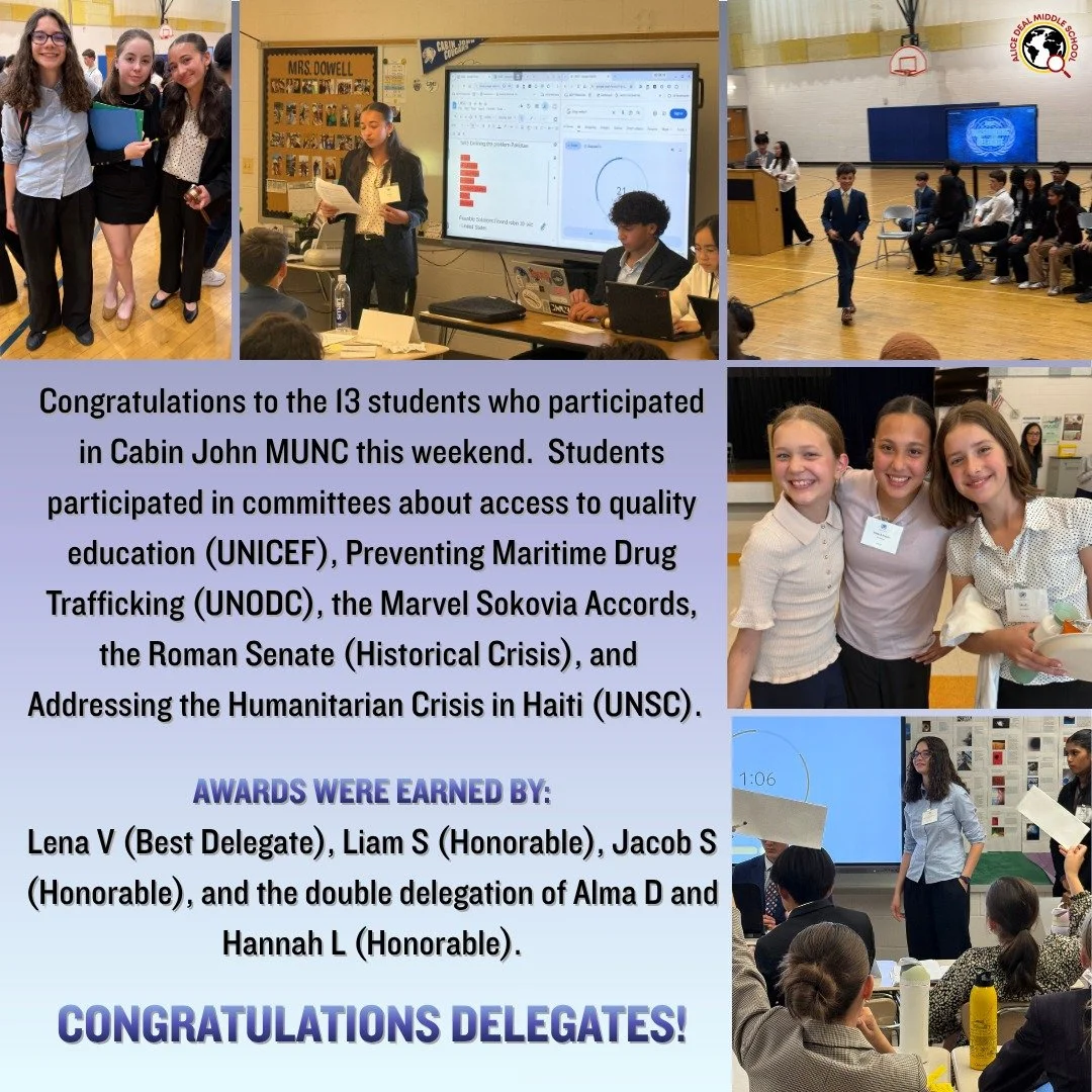 Congratulations to our Model UN participants who had a fantastic showing at the Cabin John MUNC this weekend! #admsherewegrow