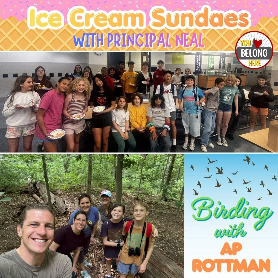 Principal Neal hosted an ice cream sundae party and Assistant Principal Rottman hosted a birding event in Rock Creek Park as part of our gala auction items! #admsherewegrow