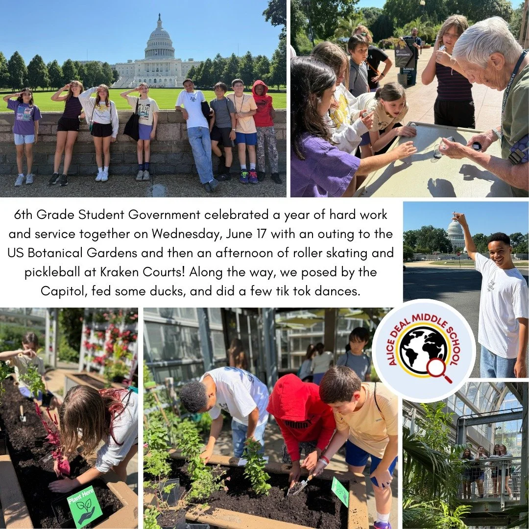 6th Grade Student Government celebrated a year of hard work and service together on Wednesday, June 17 with an outing to the US Botanical Gardens and then an afternoon of roller skating and pickleball at Kraken Courts! #admsherewegrow