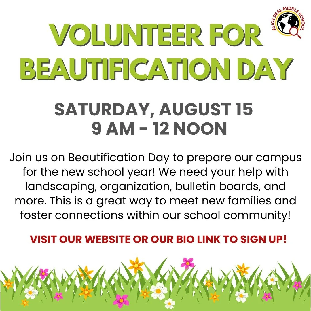 Join us on Beautification Day to prepare our campus for the new school year! We need your help with landscaping, organization, bulletin boards, and more. Visit our website or bio link to sign up! #admsherewegrow