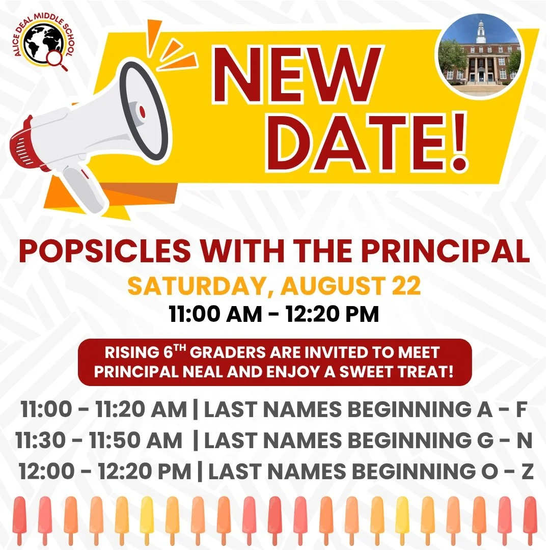 Our 6th grade Popsicles with Principal Neal event has moved to Saturday, August 22. We hope to see you there! #admsherewegrow