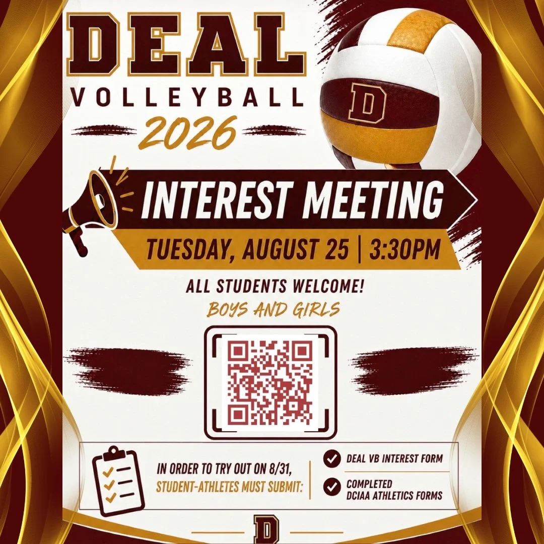 Save the date for our Deal volleyball interest meeting on Tuesday, August 26 at 3:30 pm! All students are welcome! Visit our Athletics page on our website to sign up on the interest form and to access the DCIAA athletic forms. #admsherewegrow
