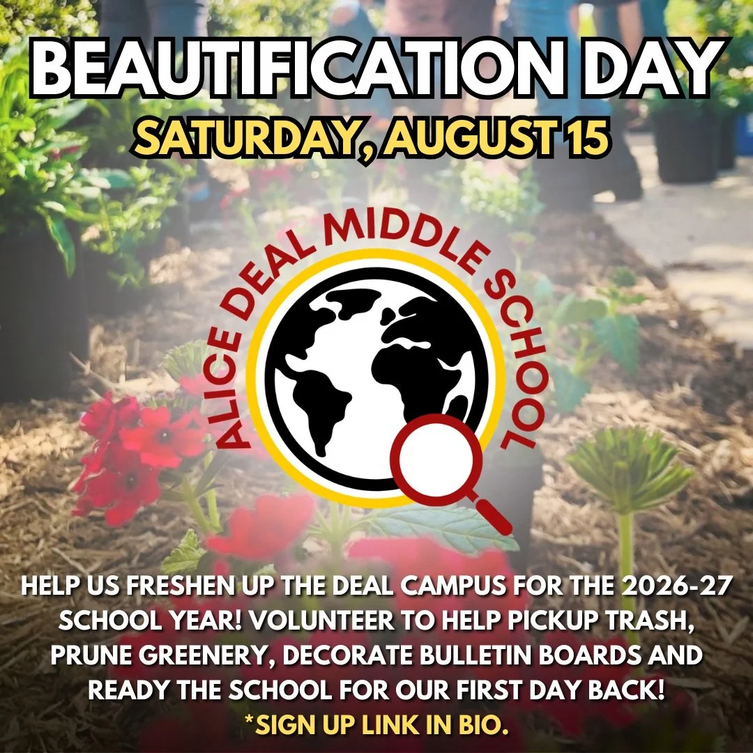 Help us freshen up the Deal campus for the 2026-27 school year! Volunteer to help pickup trash, prune greenery, decorate bulletin boards and ready the school for our first day back! Sign up link in bio. #admsherewegrow