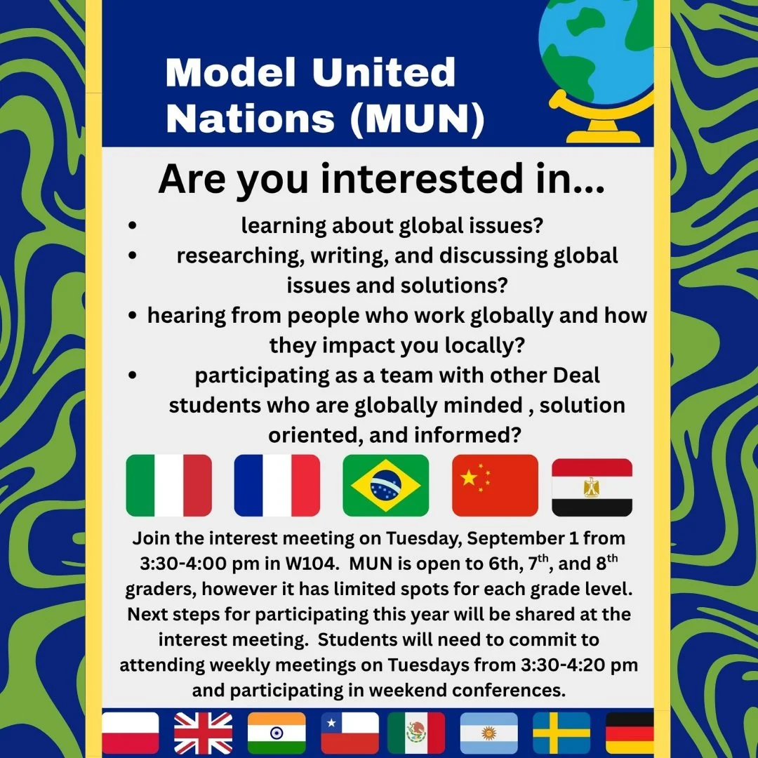 Model UN will have an interest meeting on Tuesday, September 1 at 3:30 pm in room W104! #admsherewegrow