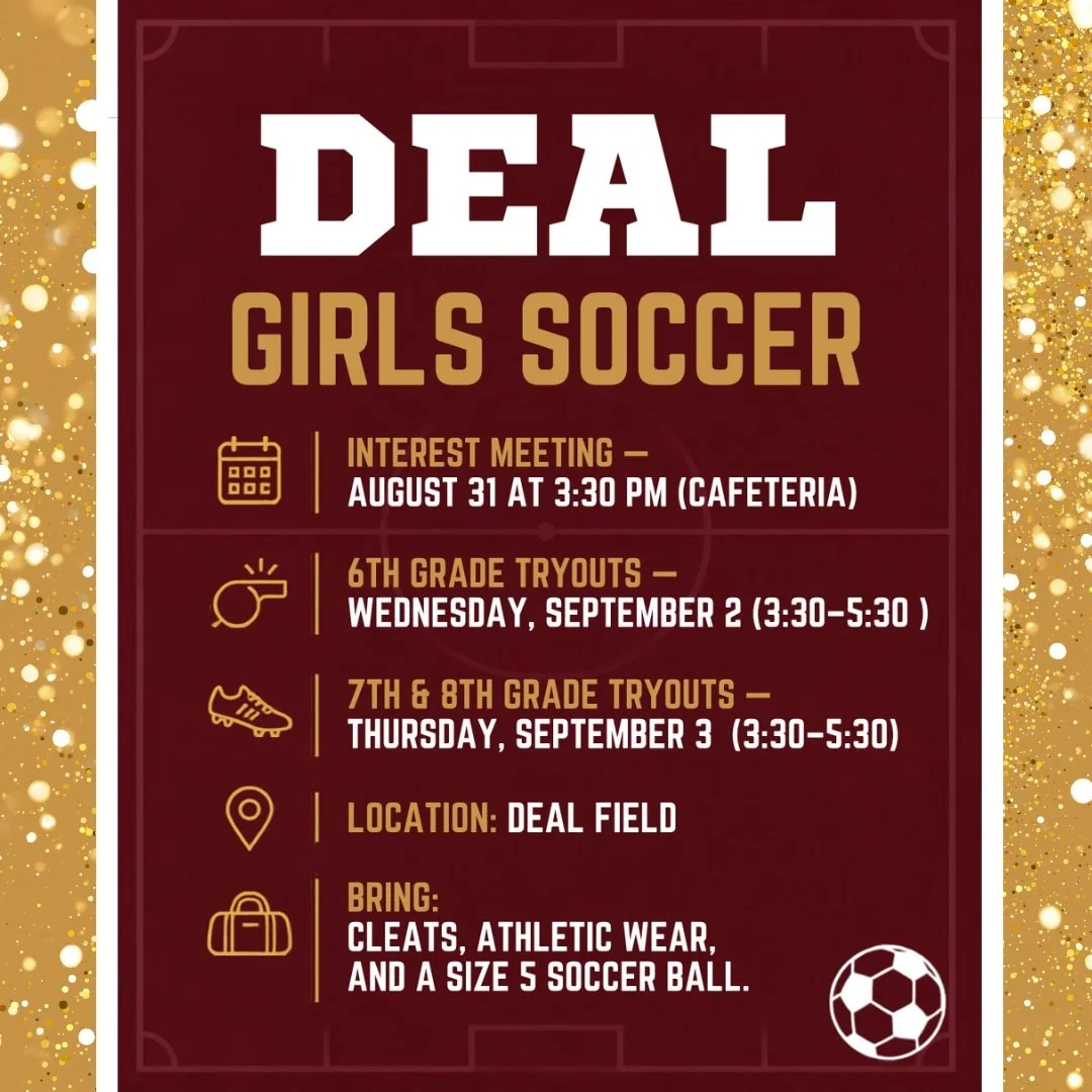 There will be an interest meeting for girl's soccer on Monday, August 31 in the cafeteria at 3:30 pm! Tryouts will occur by grade-level next week as well. #admsherewegrow