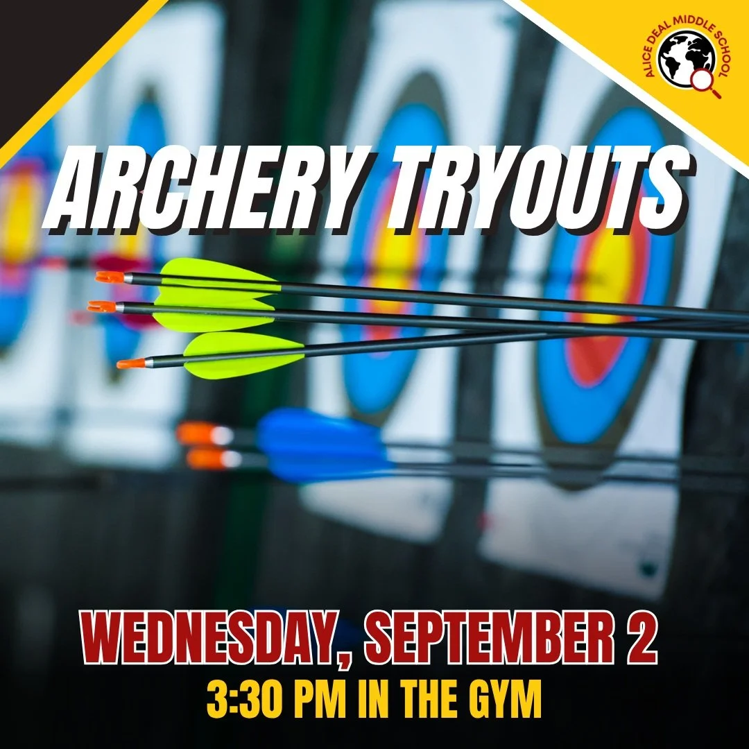 Archery tryouts are Wednesday, September 2 at 3:30 pm in the gym, see you there! #admsherewegrow
