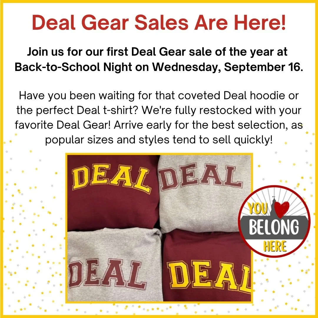 Our first Deal Gear sale of the year will be at Back to School Night this Wednesday, September 16! #admsherewegrow