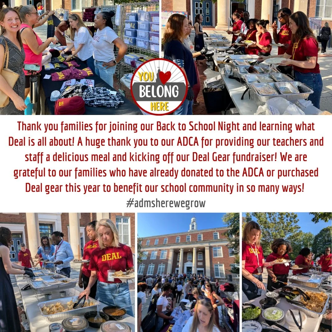Thank you families for joining our Back to School Night and learning what Deal is all about! A huge thank you to our ADCA for providing our teachers and staff a delicious meal and kicking off our Deal Gear fundraiser! We are grateful to our families 