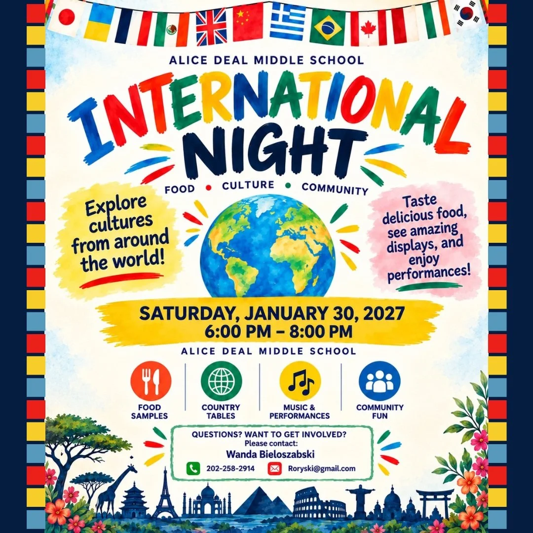 Save the date for our annual International Night on January 30, 2027! Contact Wanda if you're interested in getting involved! #admsherewegrow