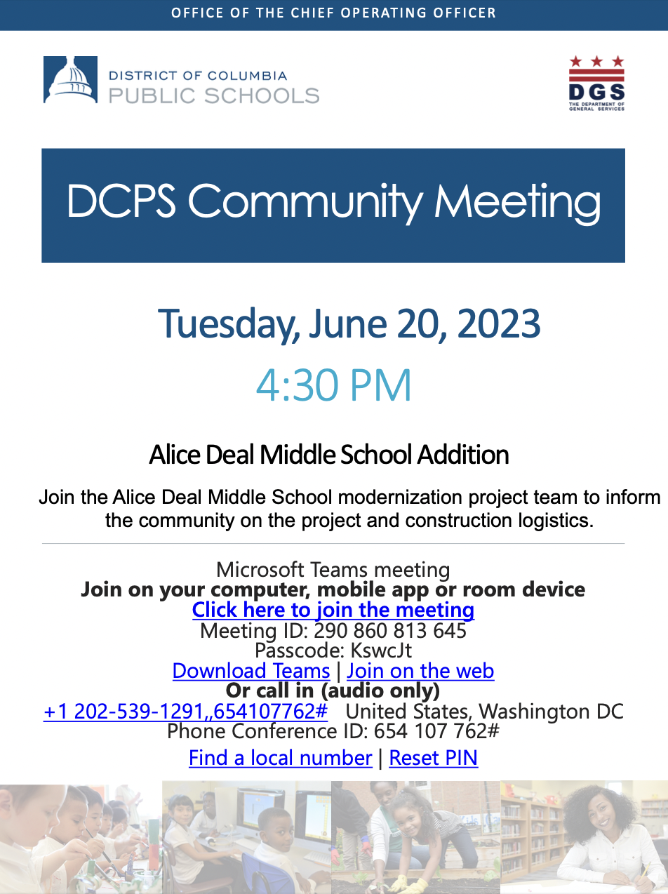 DCPS Community Meeting - Deal Addition on June 20 — Alice Deal Middle ...