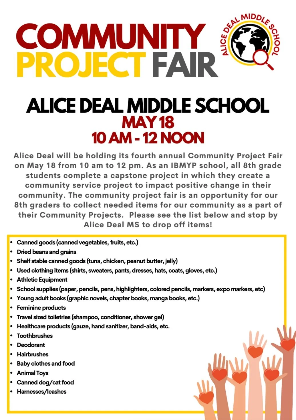Middle Years Community Project 8th Community Project Update — Alice Deal Middle School