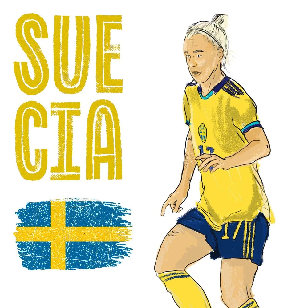 Ilustración de Caroline Seger, Capitana de la Selección Nacional de Suecia en la Copa Mundial Femenina 2023