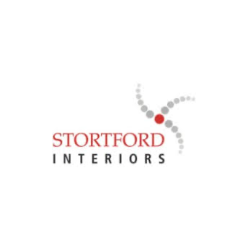 Stortford Interiors logo with a stylized dotted design and the company name in red and black text.