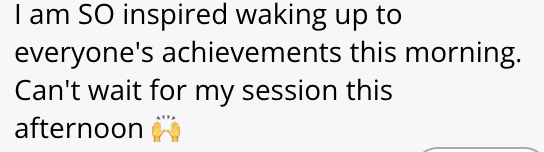 Text message expressing inspiration from others' achievements with raised hands emoji.