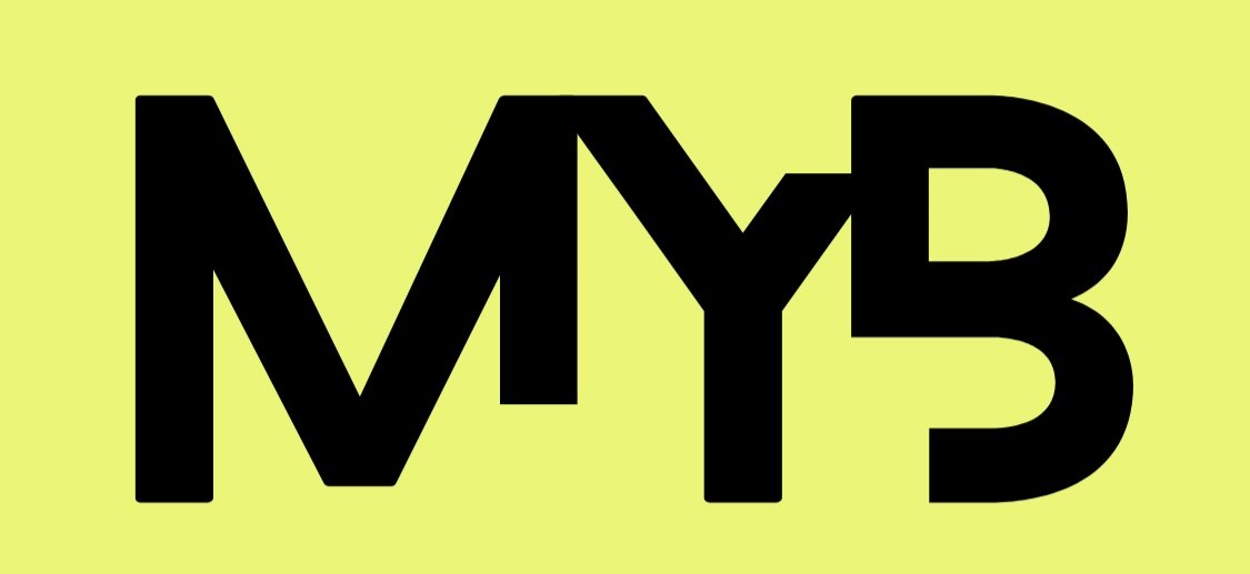 Bold black text on a light green background reading "MYB".