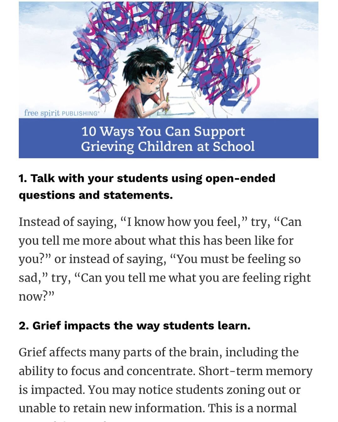 If you are a classroom teacher or work with children in a school setting, head over to my bio and click the link for my latest blog post 10 ways to support grieving students. #grief #loss #kidsgrievetoo #teachersofinstagram #school #elementaryteacher