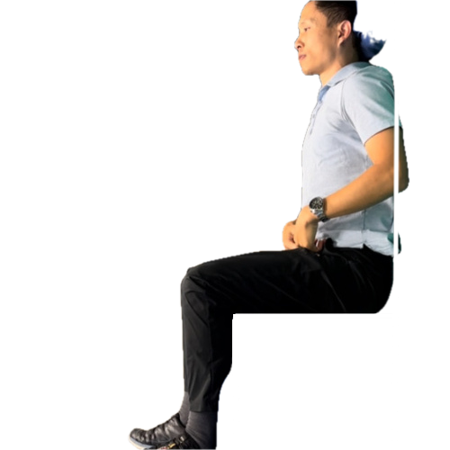 The same position lying on the back with legs up is rotated 90 degrees and is now a sitting position in a chair