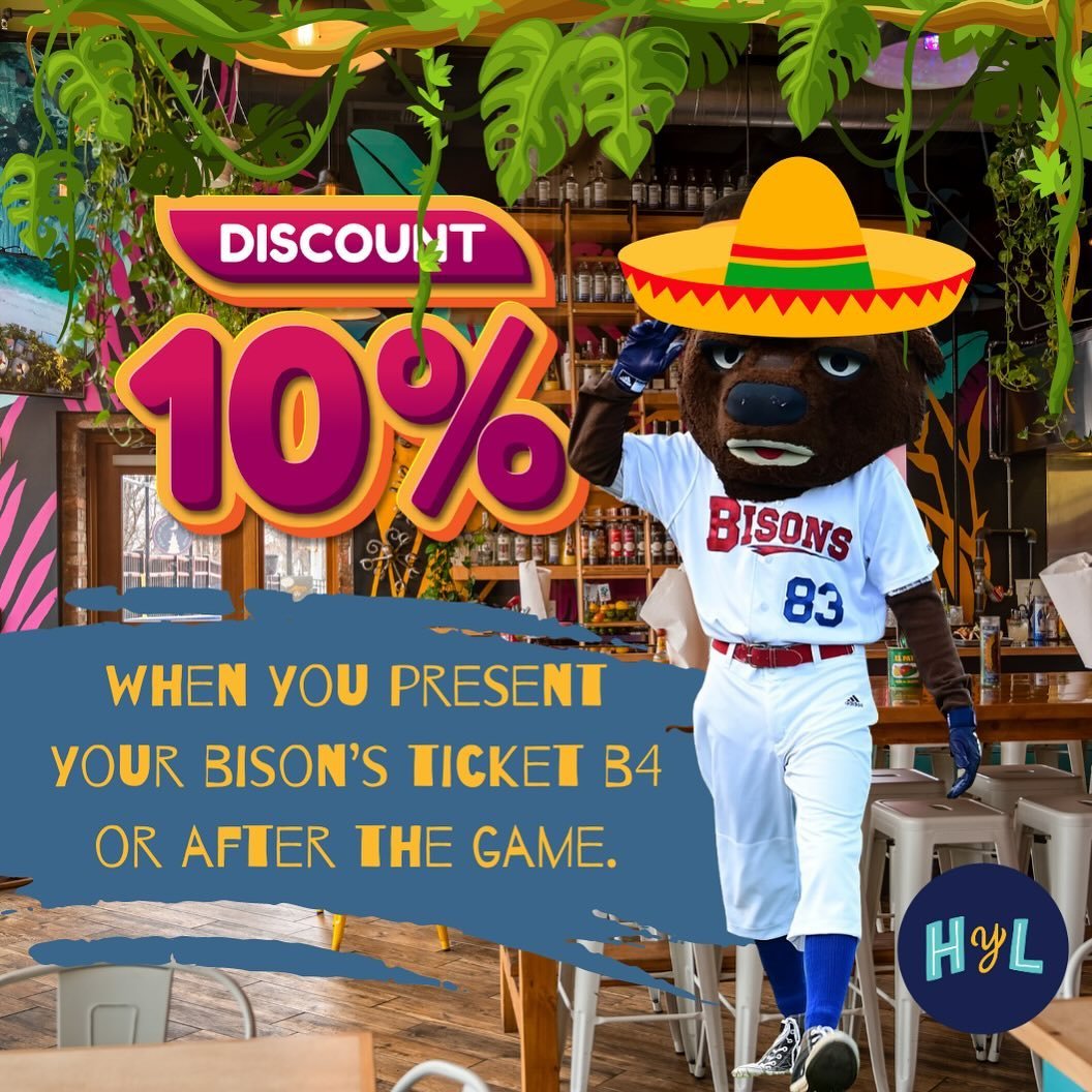 Stop on by your friendly neighborhood taco shop for 10% off on game day. Present your ticket for the magic to happen. 🪄 🌮&hearts;️🌮 🦬 ⚾️ 🪄