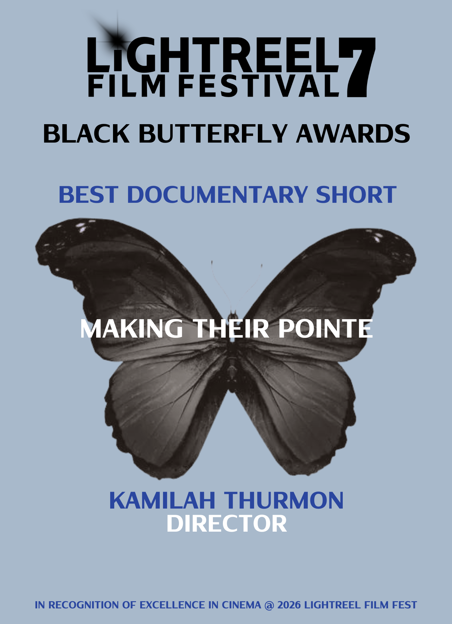 2026 LightReel Black Butterfly Award winner card