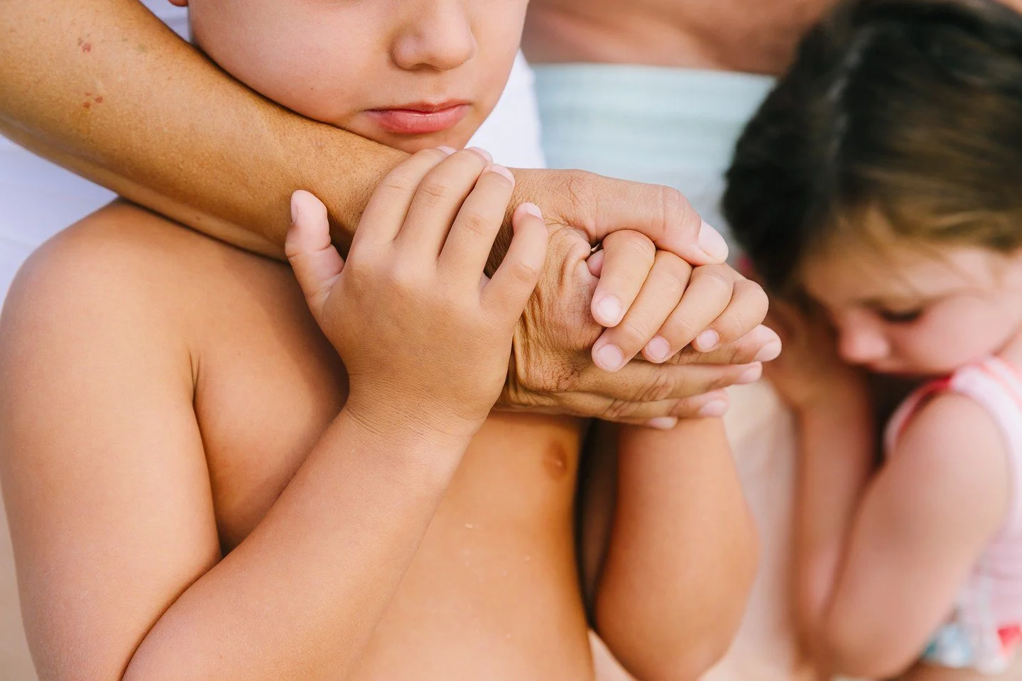 Closeups of hands has become a real staple for me in family sessions. Hands that will never be this small again. Our hands that are showing marks of life, sun and love, paired with their small, smooth hands. It's such a beautiful, melancholy mix. In 