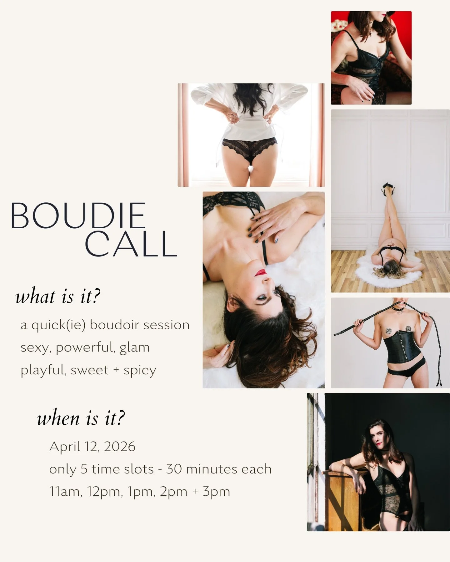 The people asked, so I am answering!
The first ever - BOUDIE CALL
April 12 2026
Daylight studio 
Hair and makeup included 
Champagne too 😉
All shapes, sizes and colors welcome - if you&rsquo;re a human who wants to feel sexy in their own skin, this 
