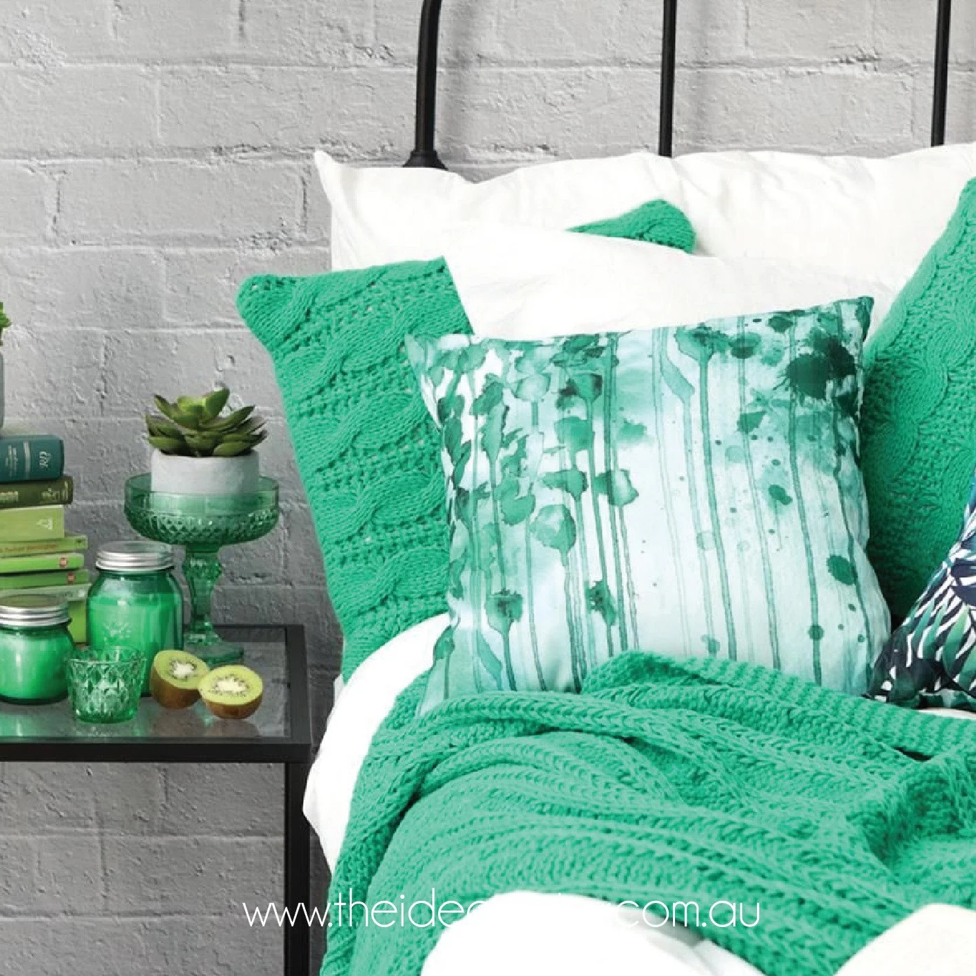 ⁠
Verdant Layers &ndash; The Nature Edit 🌿⁠
⁠
A fresh, modern take on green living&mdash;layered shades of green collide with splatter prints, oversized foliage, and textured finishes. Knitted throws, soft layering, and tonal depth create a bedroom 