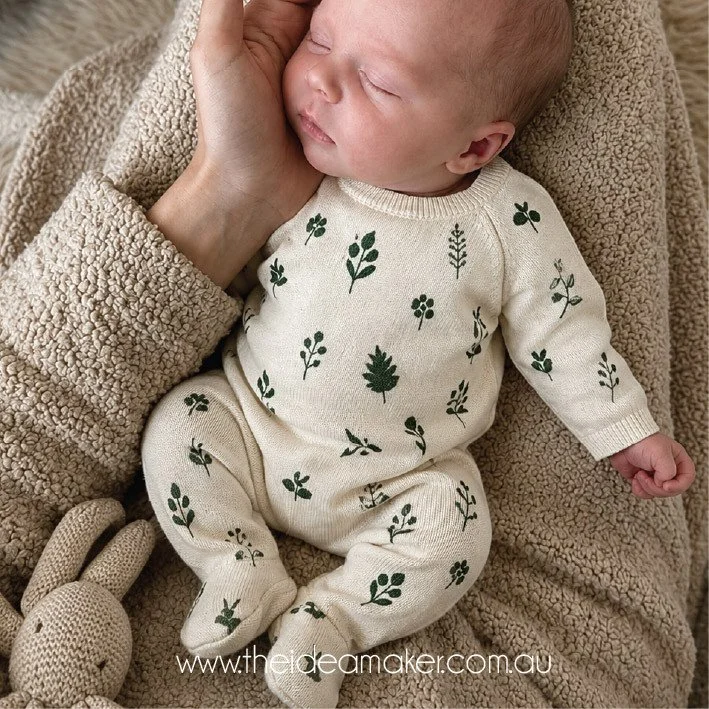⁠
Gentle sweet forest baby 🌿🤍⁠
⁠
Soft knitted textures, calming earthy tones and tiny scattered botanical prints inspired by quiet woodland moments and the simplicity of nature ✨⁠
⁠
Designing for babies will always be about softness, comfort and cr