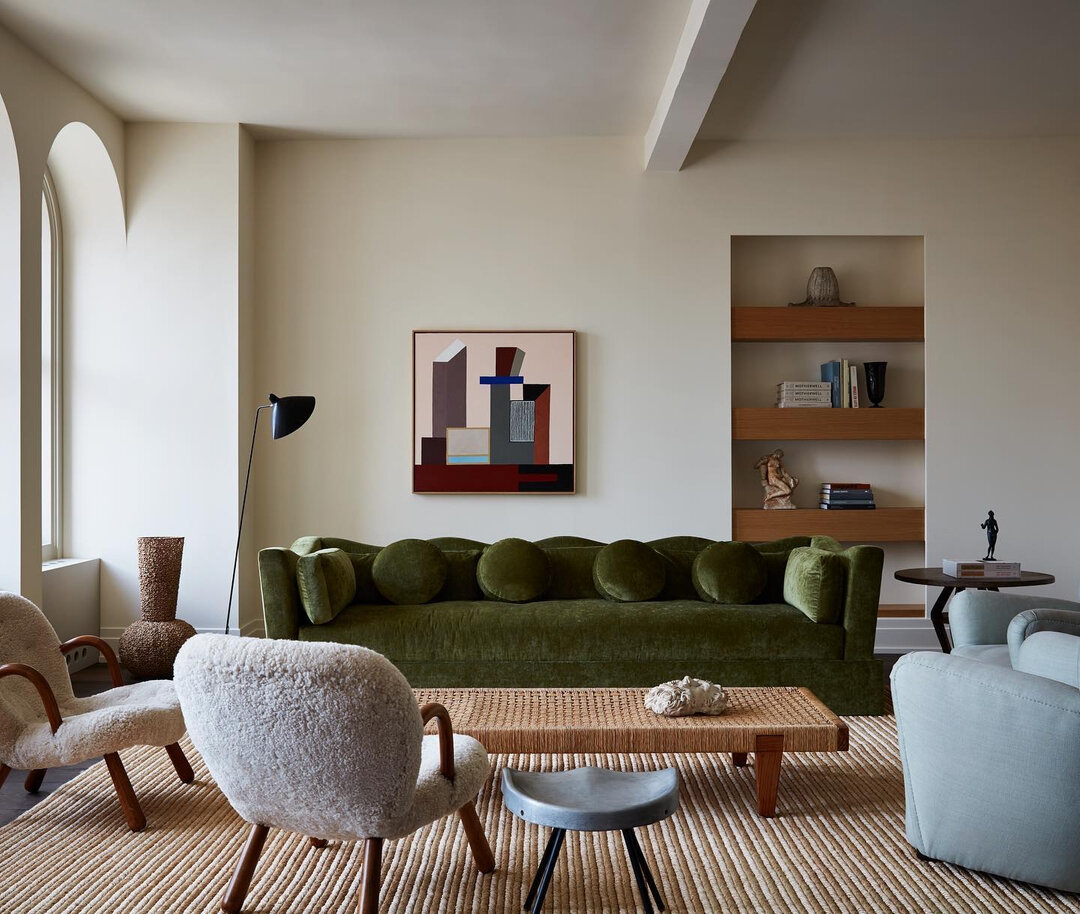Inspiration. Digging into all the details in this tranquil apartment. I love how the furniture references the architecture. The solidity of beams and columns, and the curves in the furniture speaking to the arched windows. The second image shows the 