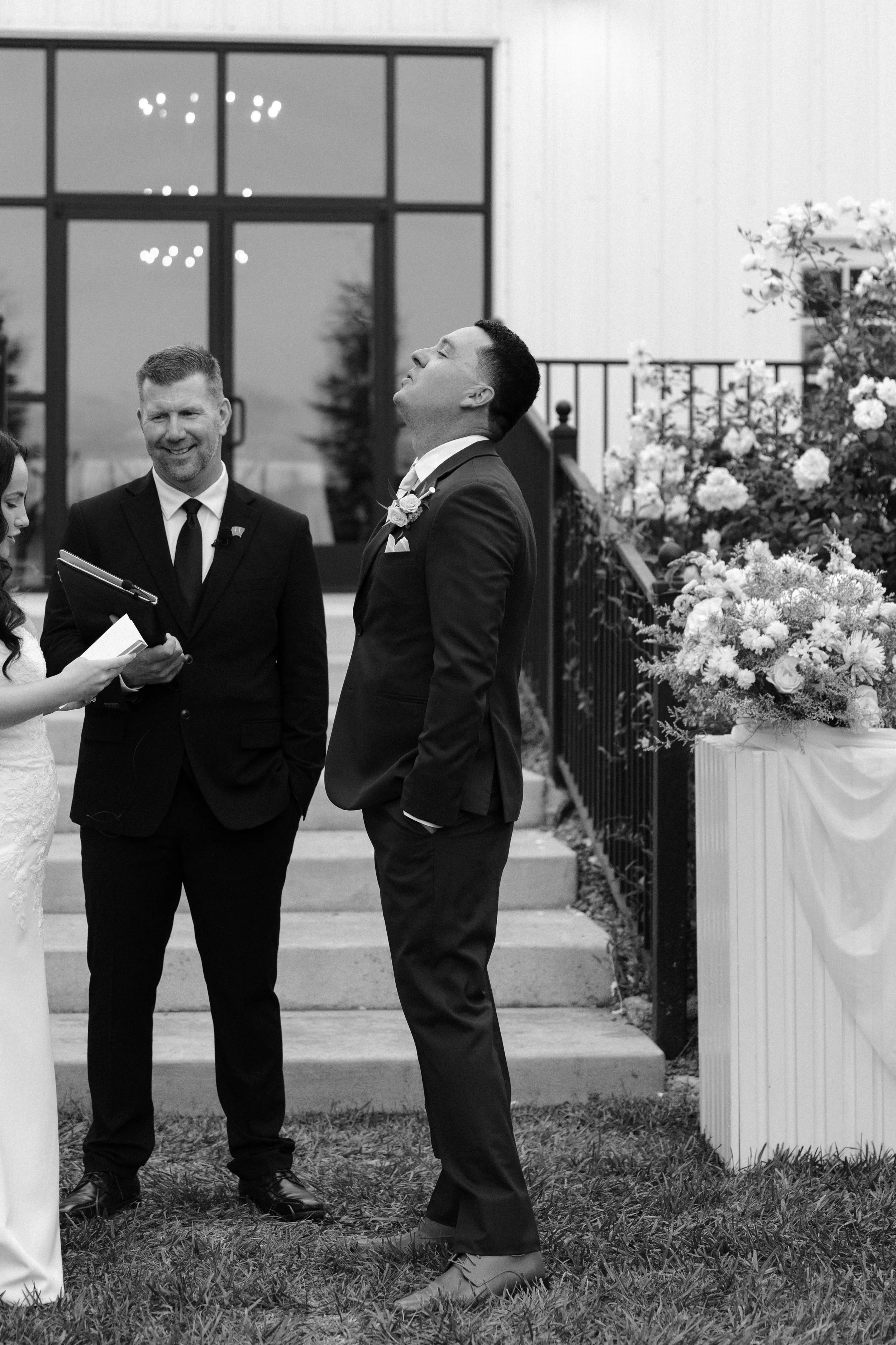 grooms reaction to brides vows during ceremony